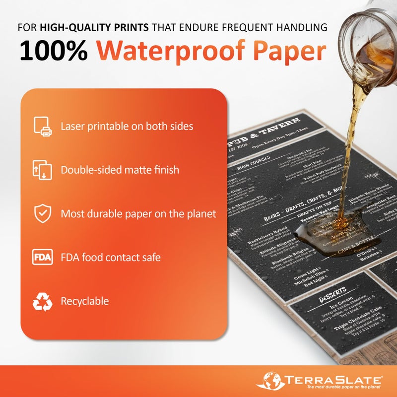 TerraSlate Waterproof Laser Printer Paper â€“ 8 MIL 8.5"x14", 100 Sheets, White â€“ Tear & Smudge Proof, Heavy-Duty for Outdoor Use, Ideal for Printing, Copying & More - Image 2